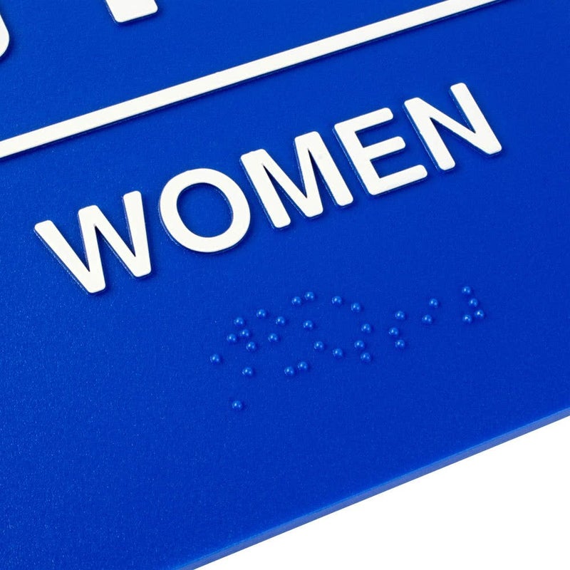 AborenCo ADA Men and Women Restrooms Sign Set with Braille Toilet Door Plate for Business Restaurant, 6" x 9" (Men and Women Set Blue) - Image 3